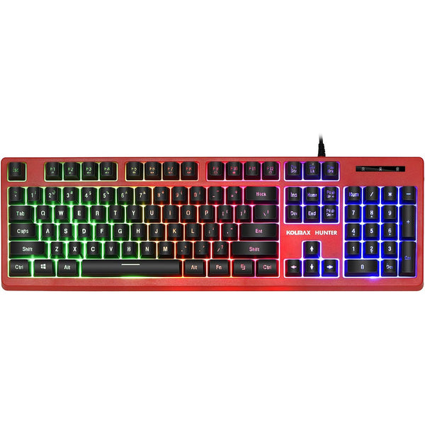 KOLMAX Hunter Gaming Keyboard Rainbow LED Backlit Quiet Keyboard USB, 12 Multimedia Keys, Red