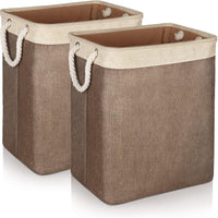 Laundry Basket with Handles 2 Pack, Collapsible Linen Laundry Hampers Built-in Lining Laundry Storage Basket for Toys Clothes Organizer - Brown