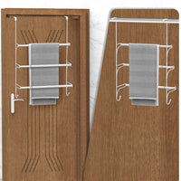 Adjustable Over The Door Triple Towel Rack with Hooks, White